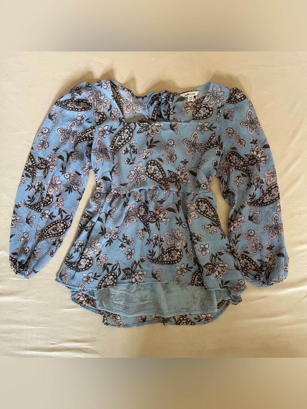 American Eagle Light Blue Paisley Floral Peplum Blouse